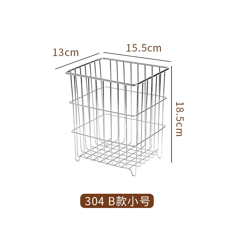 304 Stainless Drain Basket Household Kitchen Storage Basket Square Fruit Vegetable Basket Cosmetics Storage Basket