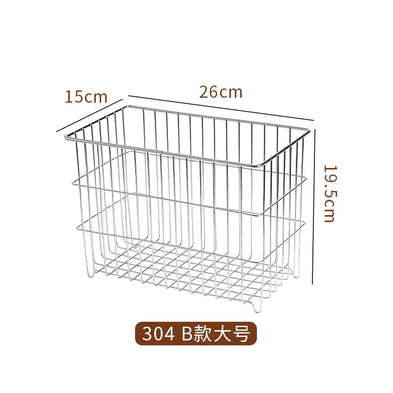 304 Stainless Drain Basket Household Kitchen Storage Basket Square Fruit Vegetable Basket Cosmetics Storage Basket
