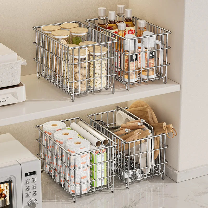304 Stainless Drain Basket Household Kitchen Storage Basket Square Fruit Vegetable Basket Cosmetics Storage Basket