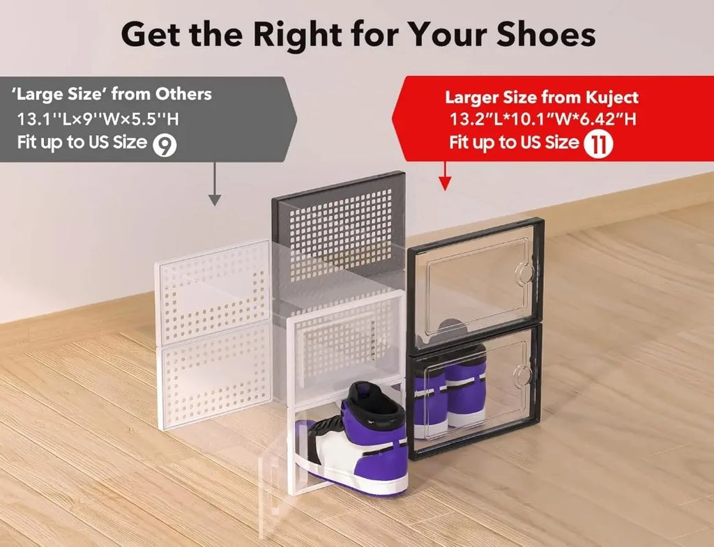 12 Pack Stackable Clear Plastic Shoe Storage Boxes with Front Door, Foldable Shoe Organizer Containers, Dust-Proof Transparent Shoe Drawer Bins for Closet Bedroom Sneaker Boots Storage