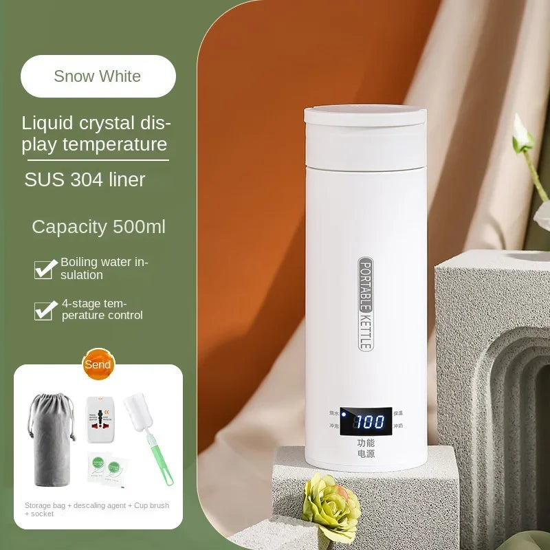 500ML Electric Kettles Portable Tea Coffee Kettle Travel Boil Water Thermal Cup Anti-Scald Water Bottle with LED Display