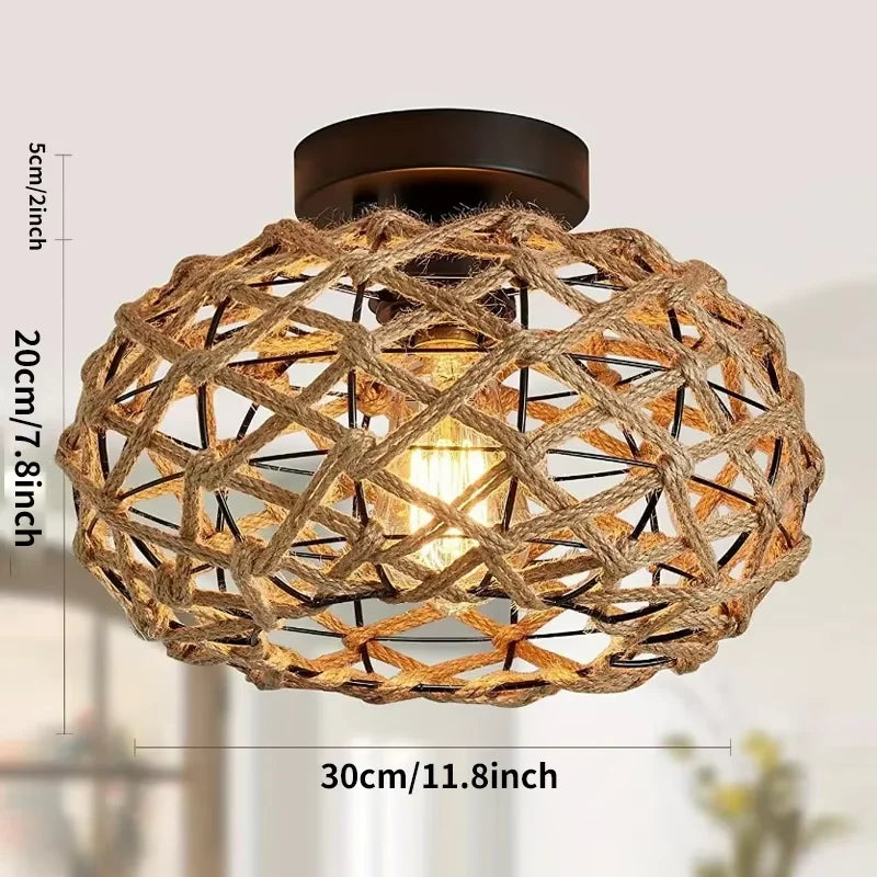 Retro Woven Rope Ceiling Light - Seliora