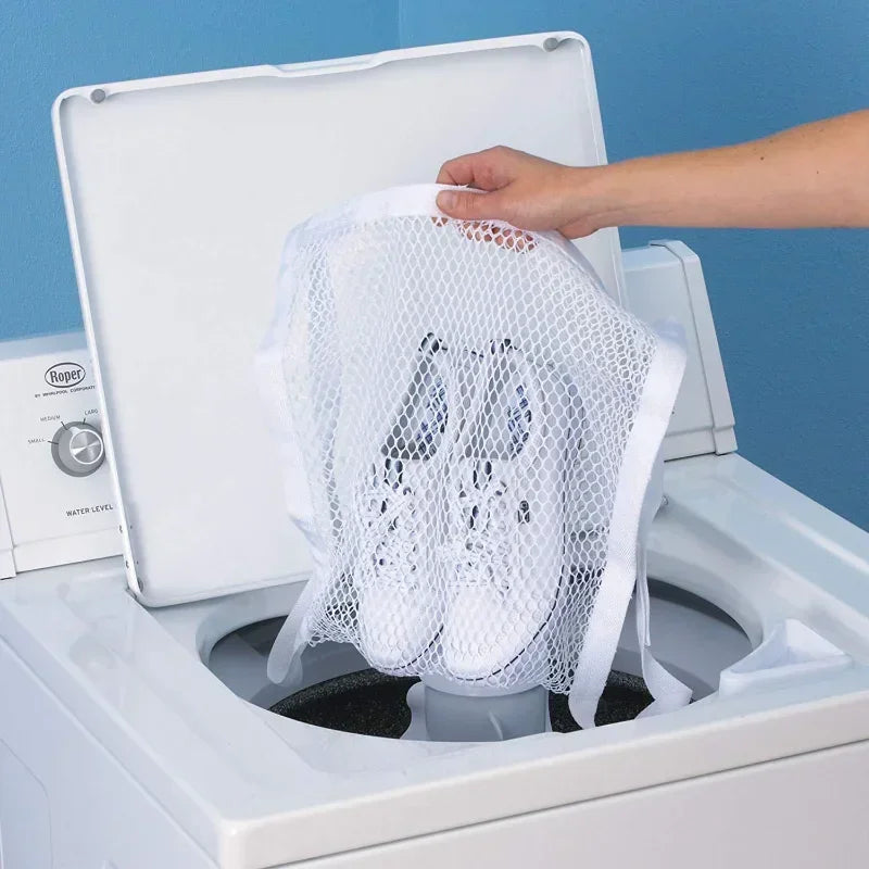 2 White Shoe Laundry Bags, Sports Shoe Laundry Bags, Mesh Design, Perfect for Shoes and Clothes