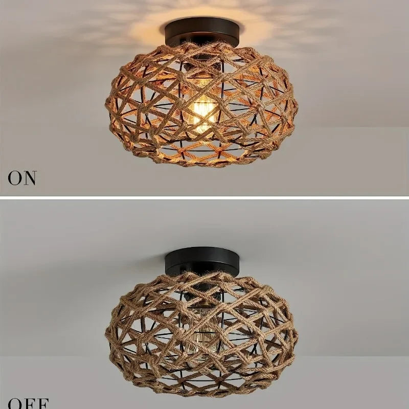 Retro Woven Rope Ceiling Light - Seliora