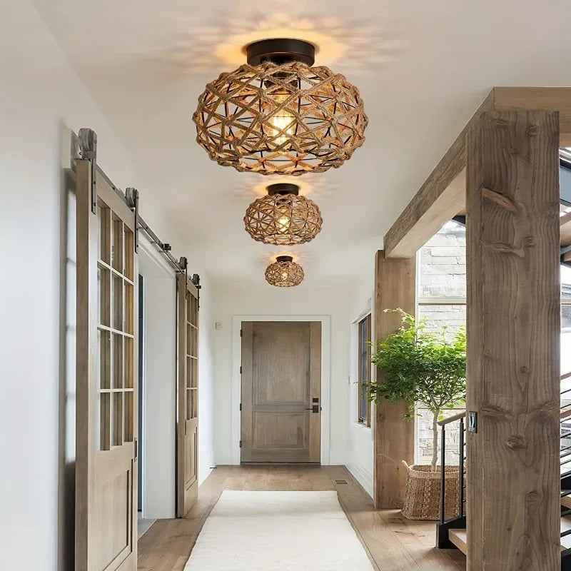 Retro Woven Rope Ceiling Light - Seliora