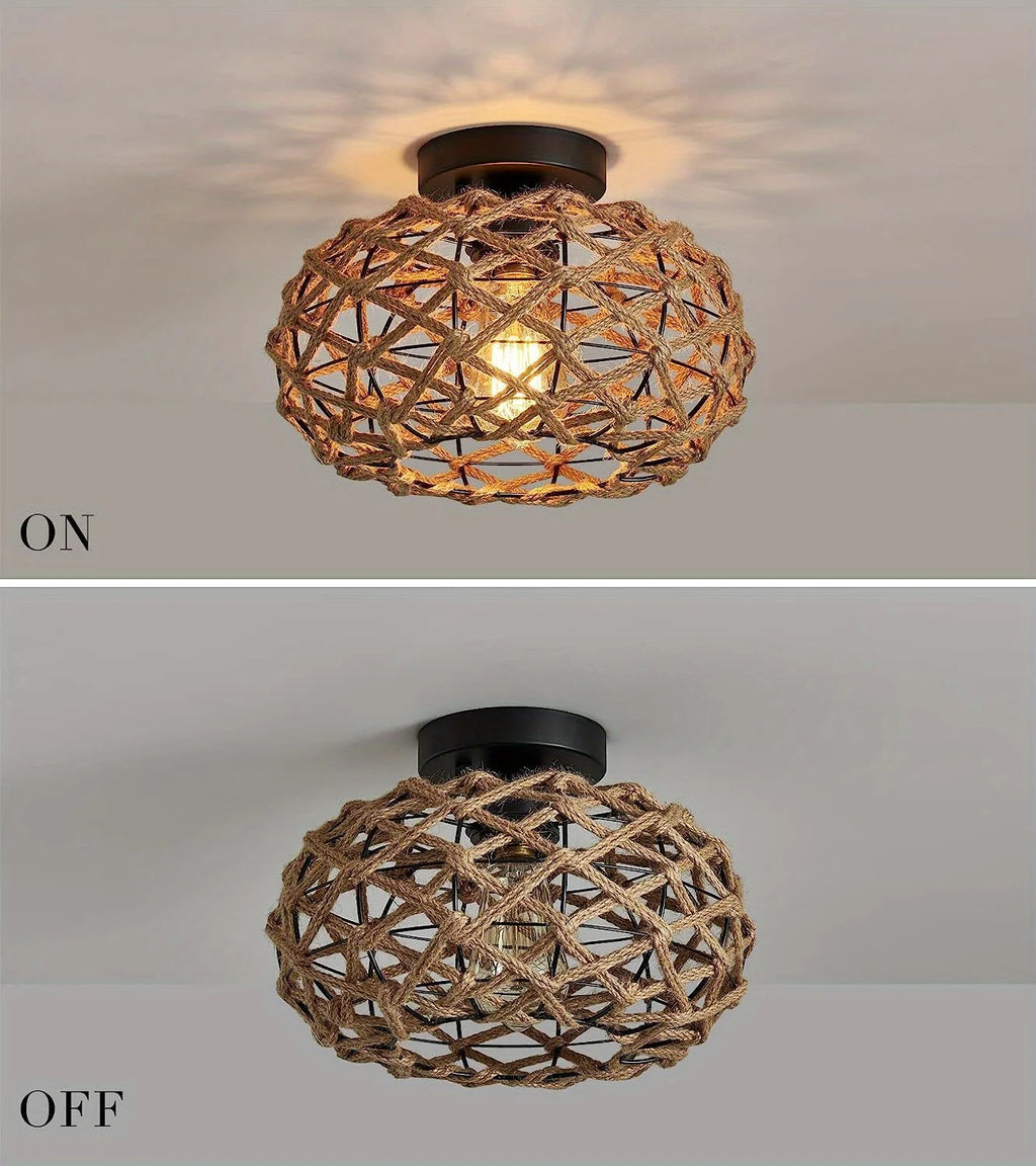 Retro Woven Rope Ceiling Light - Seliora