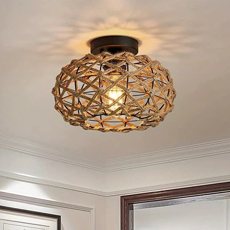 Retro Woven Rope Ceiling Light - Seliora