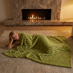 Cozy Striped Velour Blanket – Ultra Soft Warm Ribbed Plush Throw, Ideal for Sofa, Nap, Office, Travel, All Season Use, Machine Washable