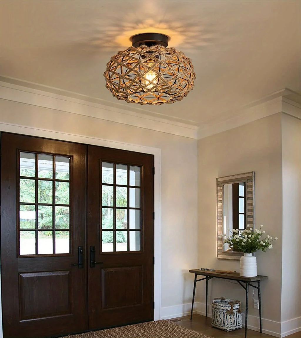 Retro Woven Rope Ceiling Light - Seliora