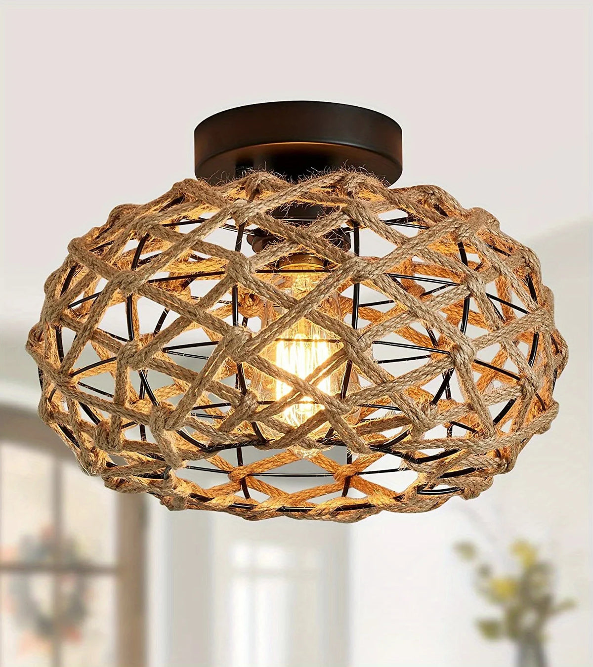 Retro Woven Rope Ceiling Light - Seliora