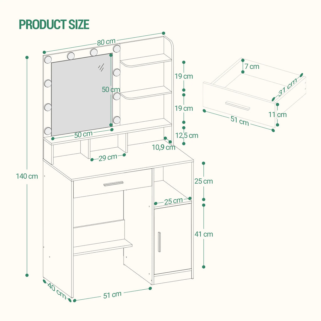 LED Vanity Dressing Table with Mirror - Seliora