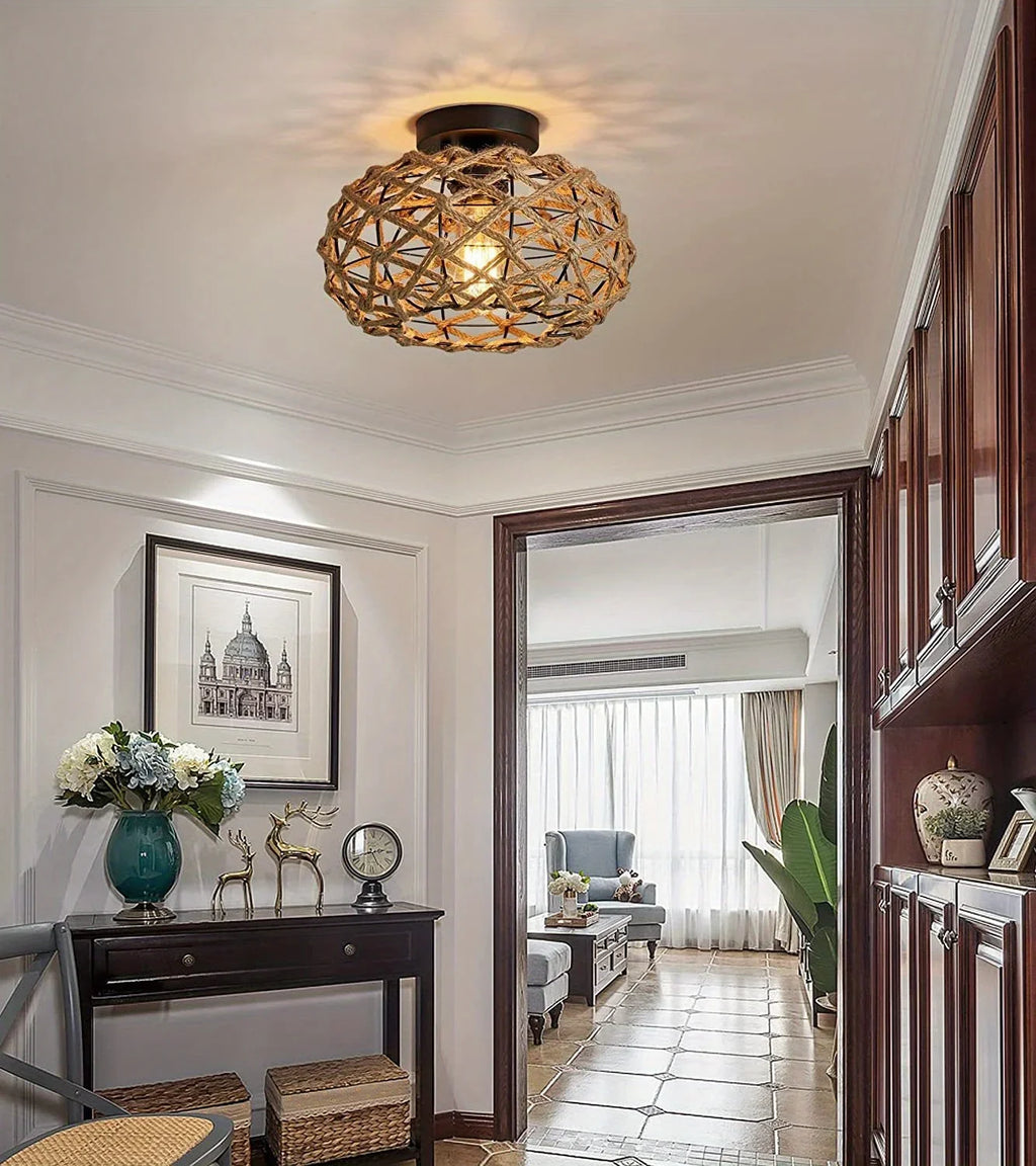 Retro Woven Rope Ceiling Light - Seliora
