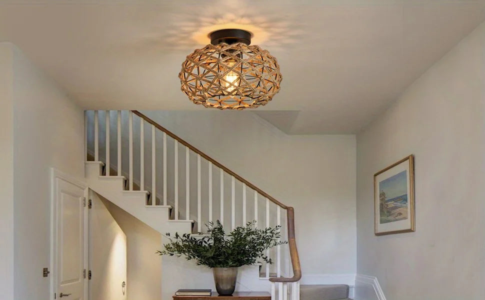 Retro Woven Rope Ceiling Light - Seliora