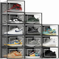 12 Pack Stackable Clear Plastic Shoe Storage Boxes with Front Door, Foldable Shoe Organizer Containers, Dust-Proof Transparent Shoe Drawer Bins for Closet Bedroom Sneaker Boots Storage