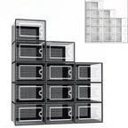12 Pack Stackable Clear Plastic Shoe Storage Boxes with Front Door, Foldable Shoe Organizer Containers, Dust-Proof Transparent Shoe Drawer Bins for Closet Bedroom Sneaker Boots Storage